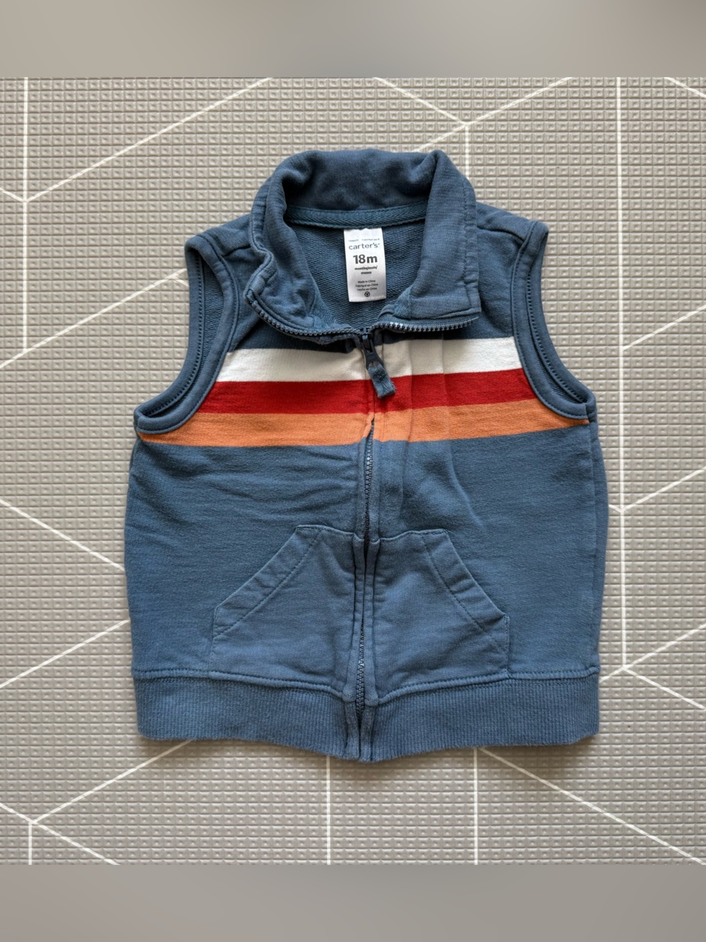 Carter's|Baby boy/toddler Blue Stripe Sleeveless Zip Vest - 18M,Retro design